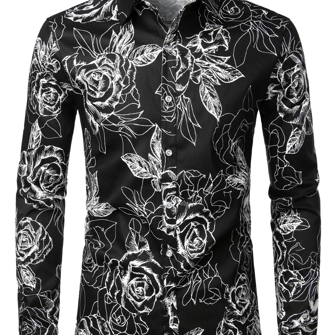 Chemise décontractée boutonnée à manches longues en coton à fleurs pour hommes
