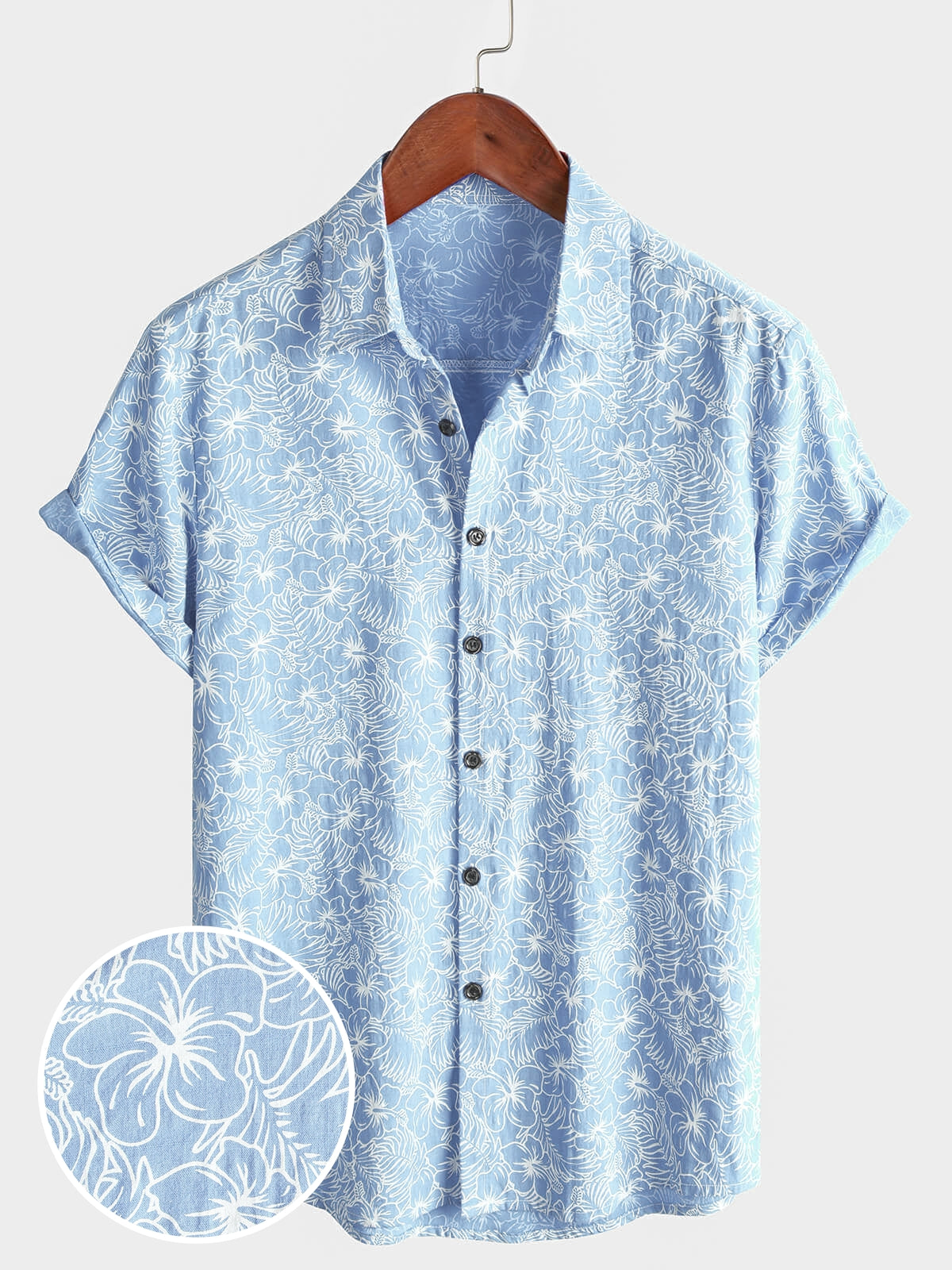 Chemise hawaïenne à manches courtes en coton à fleurs pour hommes