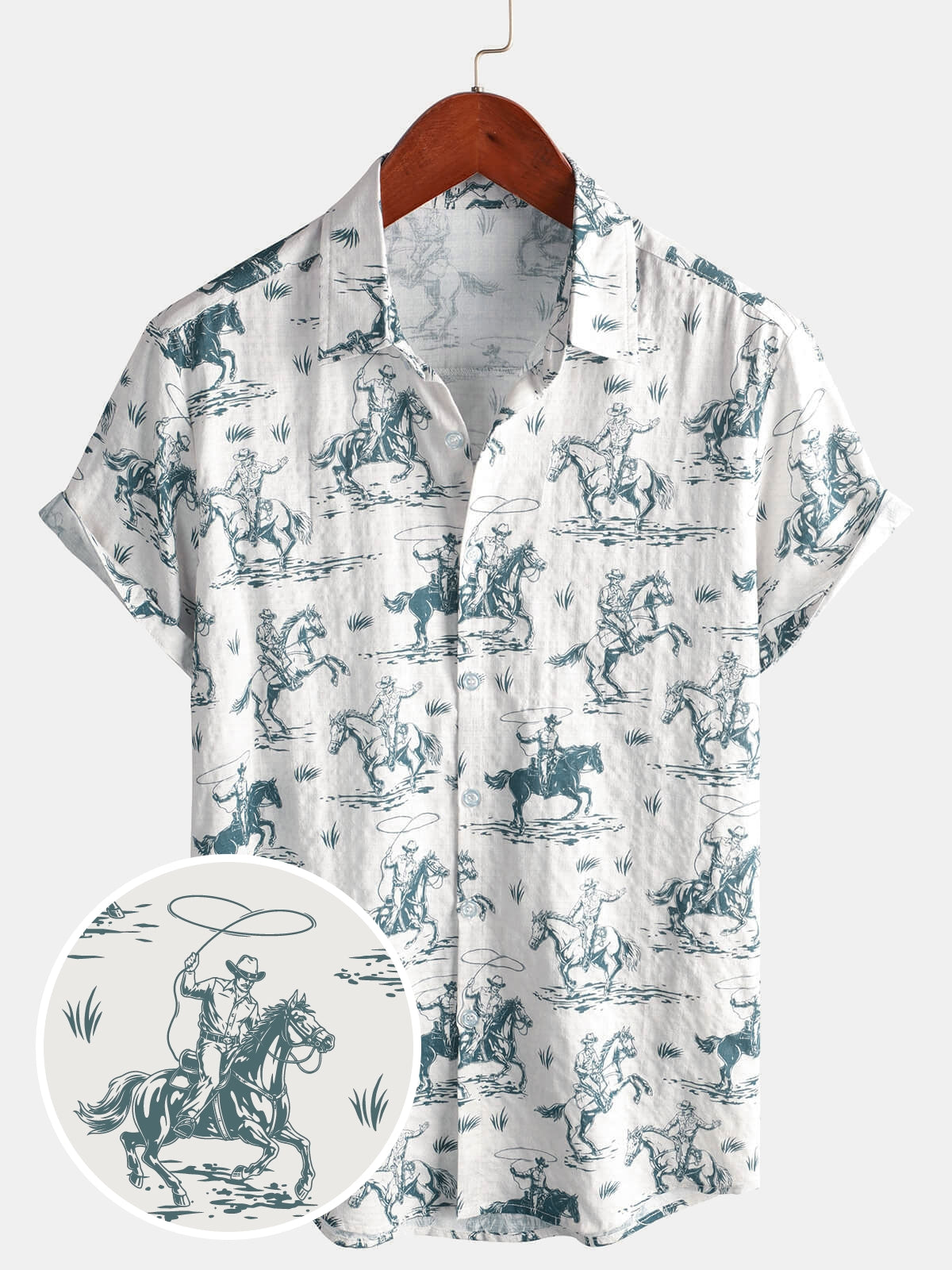 Chemise à manches courtes pour hommes, imprimé cheval, Cowboy, boutonnée, vacances