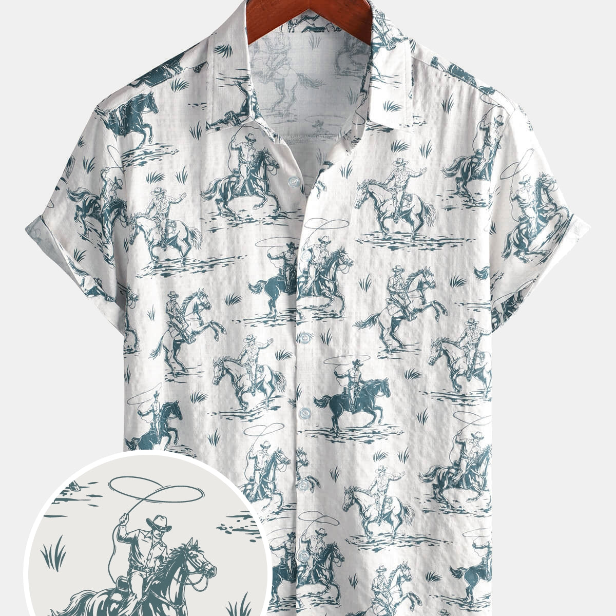Chemise à manches courtes pour hommes, imprimé cheval, Cowboy, boutonnée, vacances