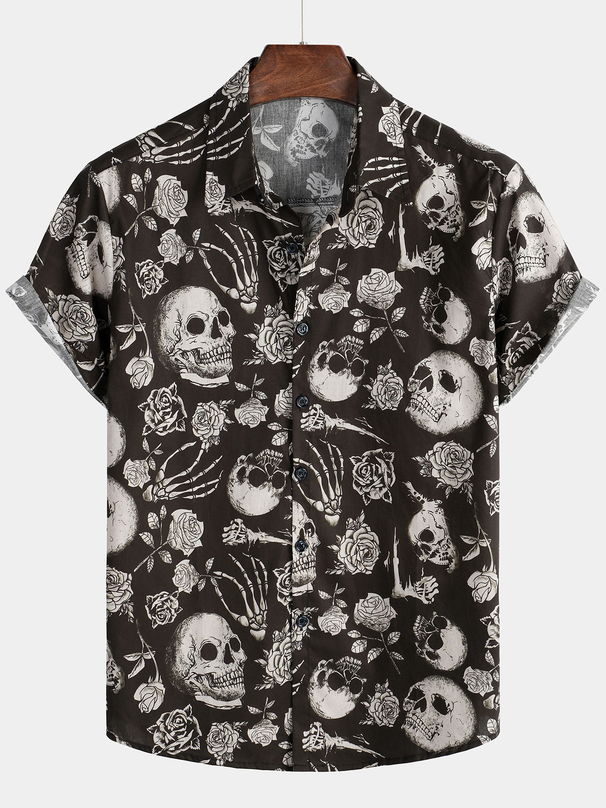 Chemise boutonnée Cool Skull Rose Floral Punk Rock and Roll pour hommes