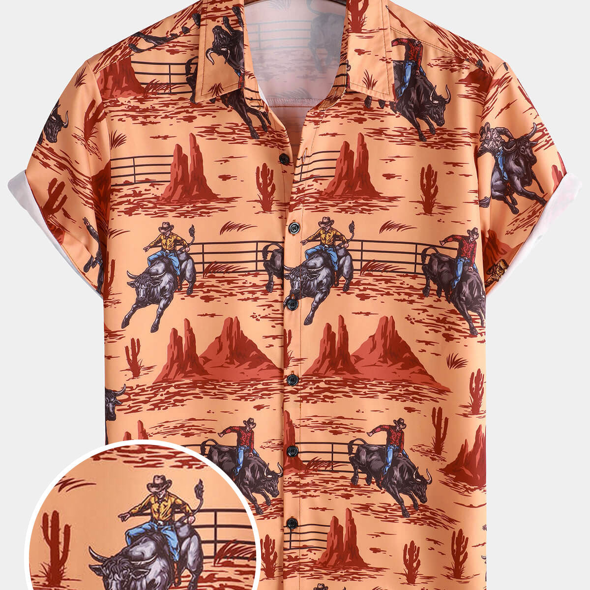 Chemise à manches courtes décontractée pour hommes des années 70 Cowboy Western Holiday