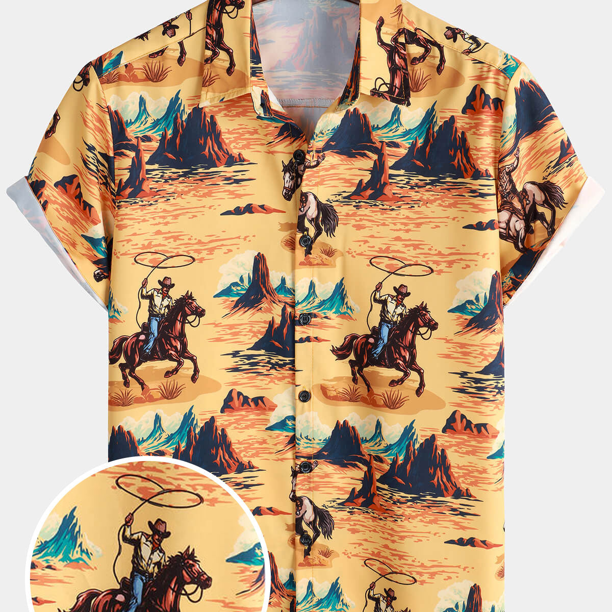 Chemise boutonnée décontractée à manches courtes pour homme Cowboy Western des années 70 Camp de vacances