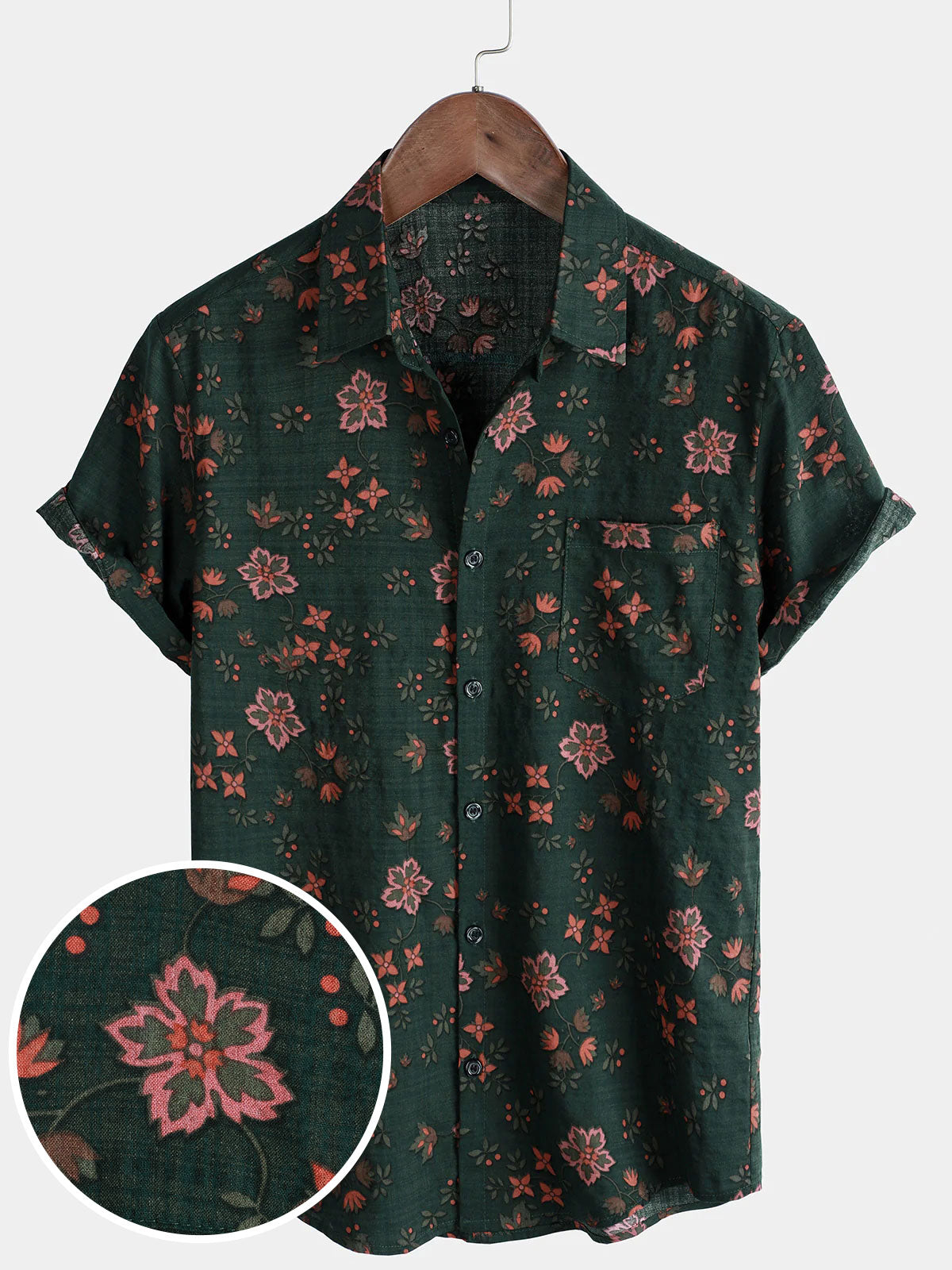 Chemise hawaïenne à manches courtes pour homme, imprimé floral, style vintage, vert, vacances