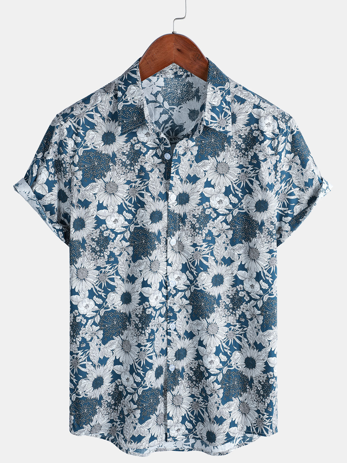 Chemise à manches courtes rétro à imprimé tournesol pour homme