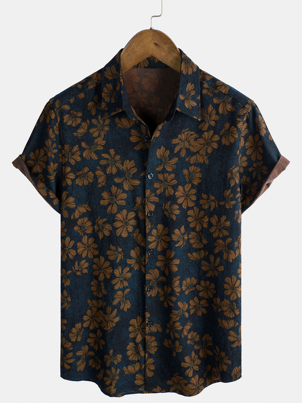 Chemise à manches courtes respirante à imprimé floral vintage pour homme