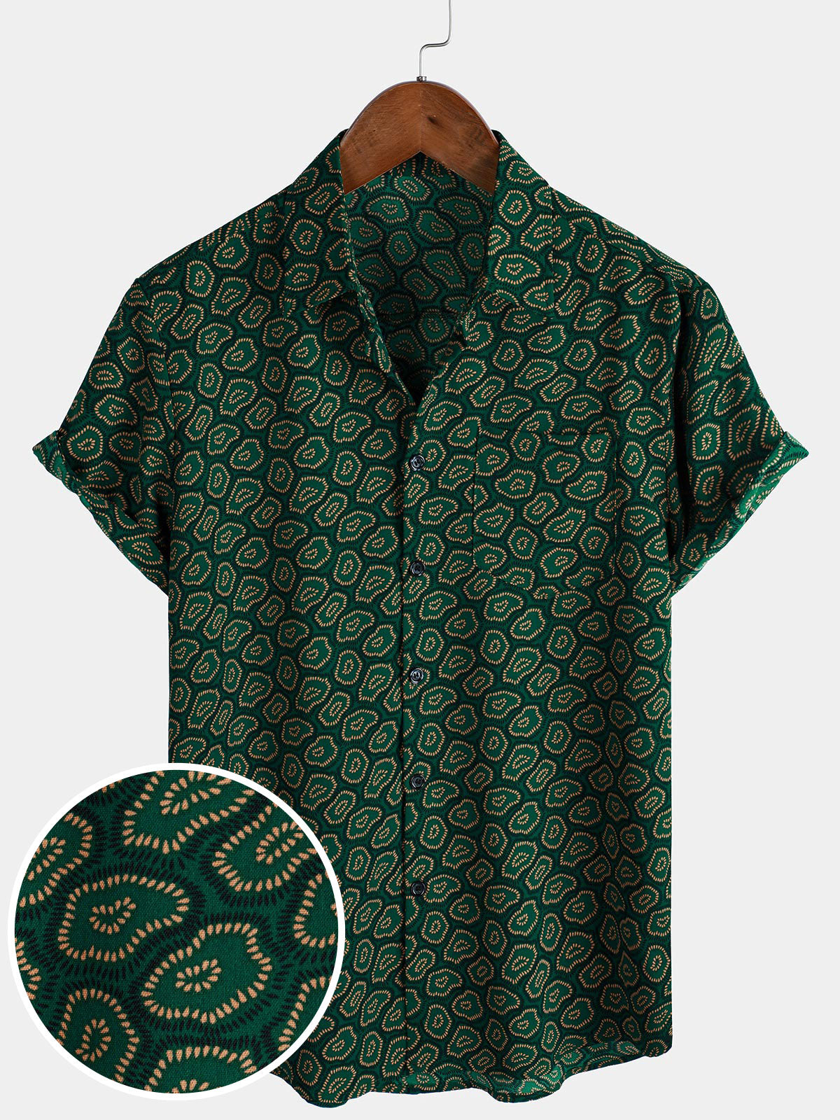 Chemise à manches courtes et poche pour homme, motif abstrait vert