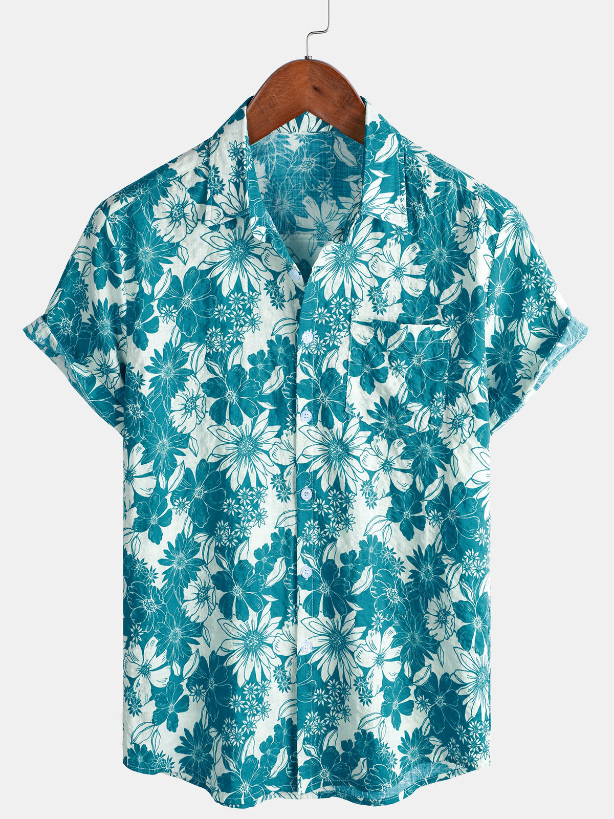 Chemise de plage à manches courtes pour homme à imprimé floral bleu marguerite