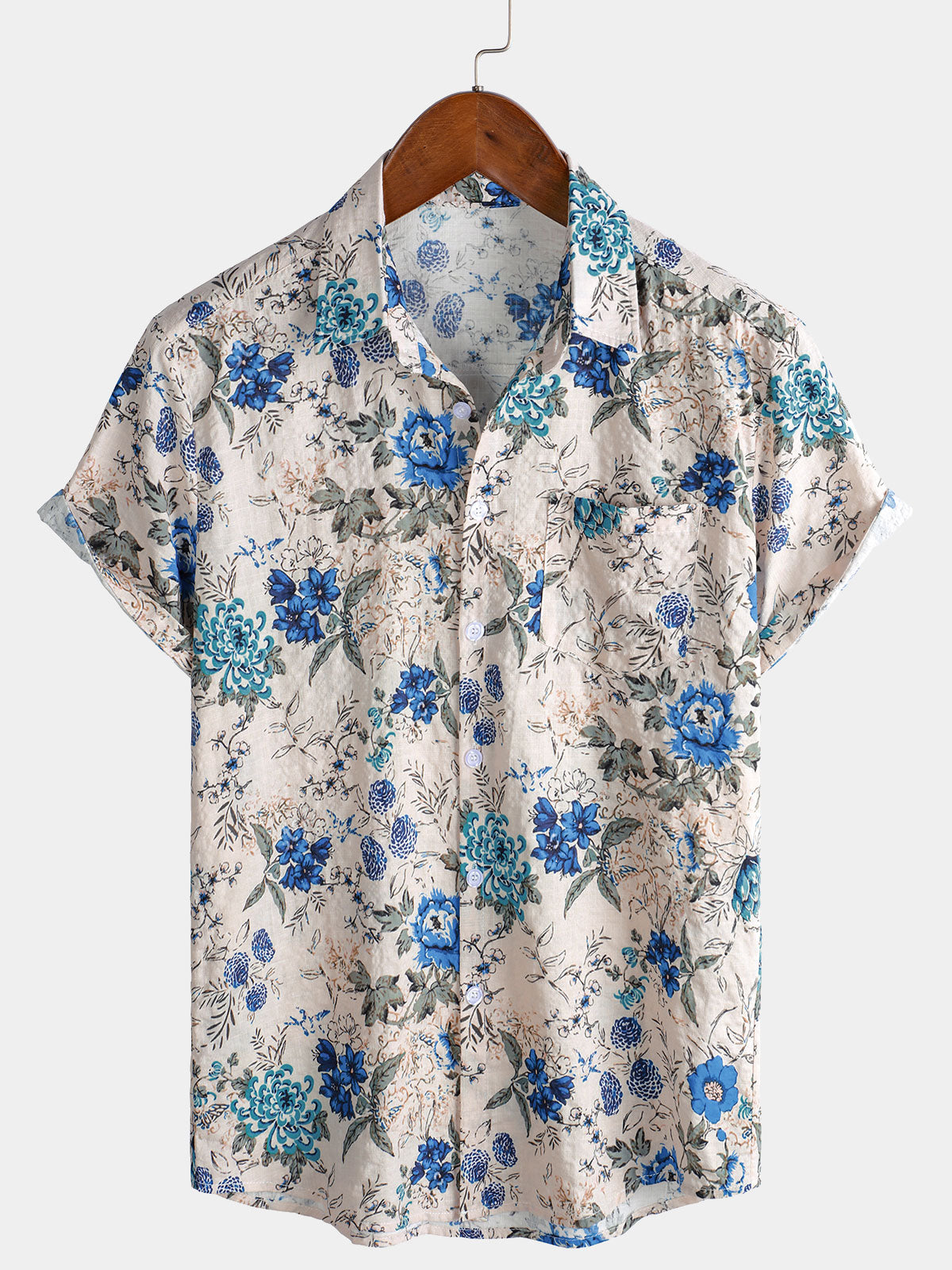 Chemise à manches courtes à imprimé floral rétro pour homme