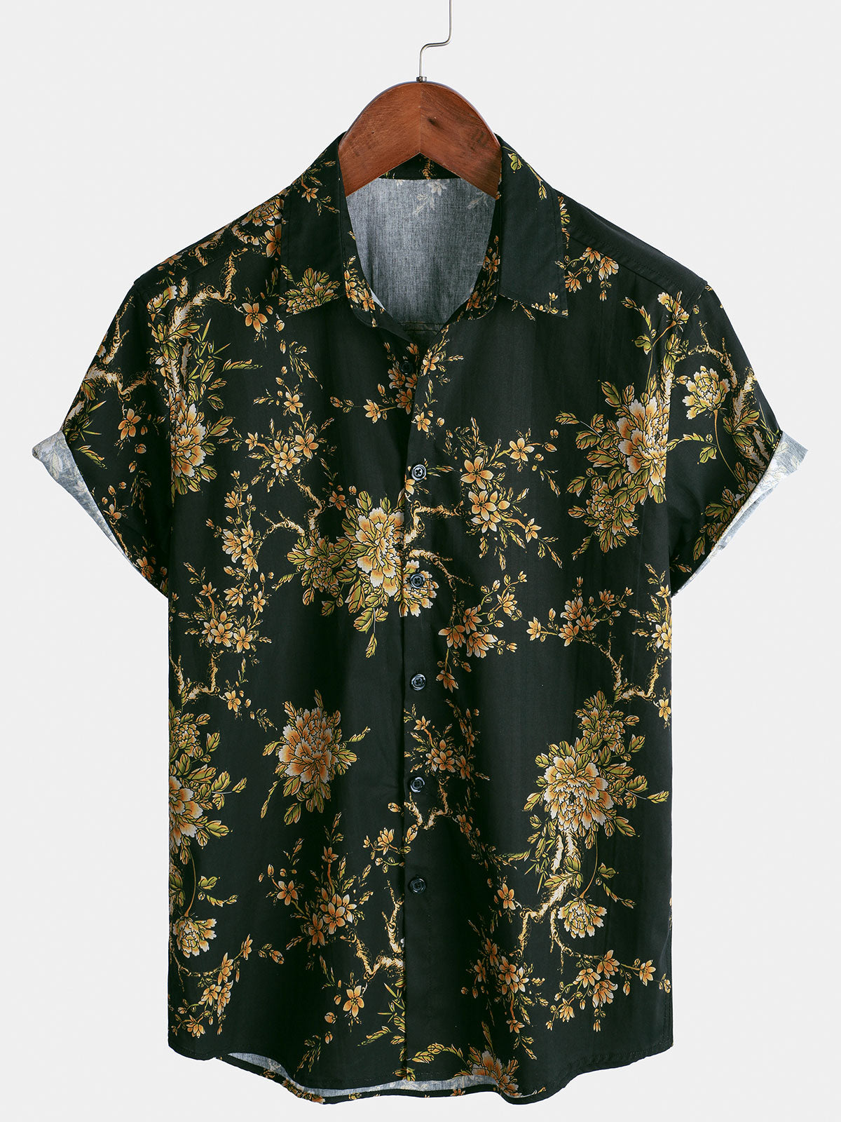 Chemise à manches courtes en coton à motif floral pour homme