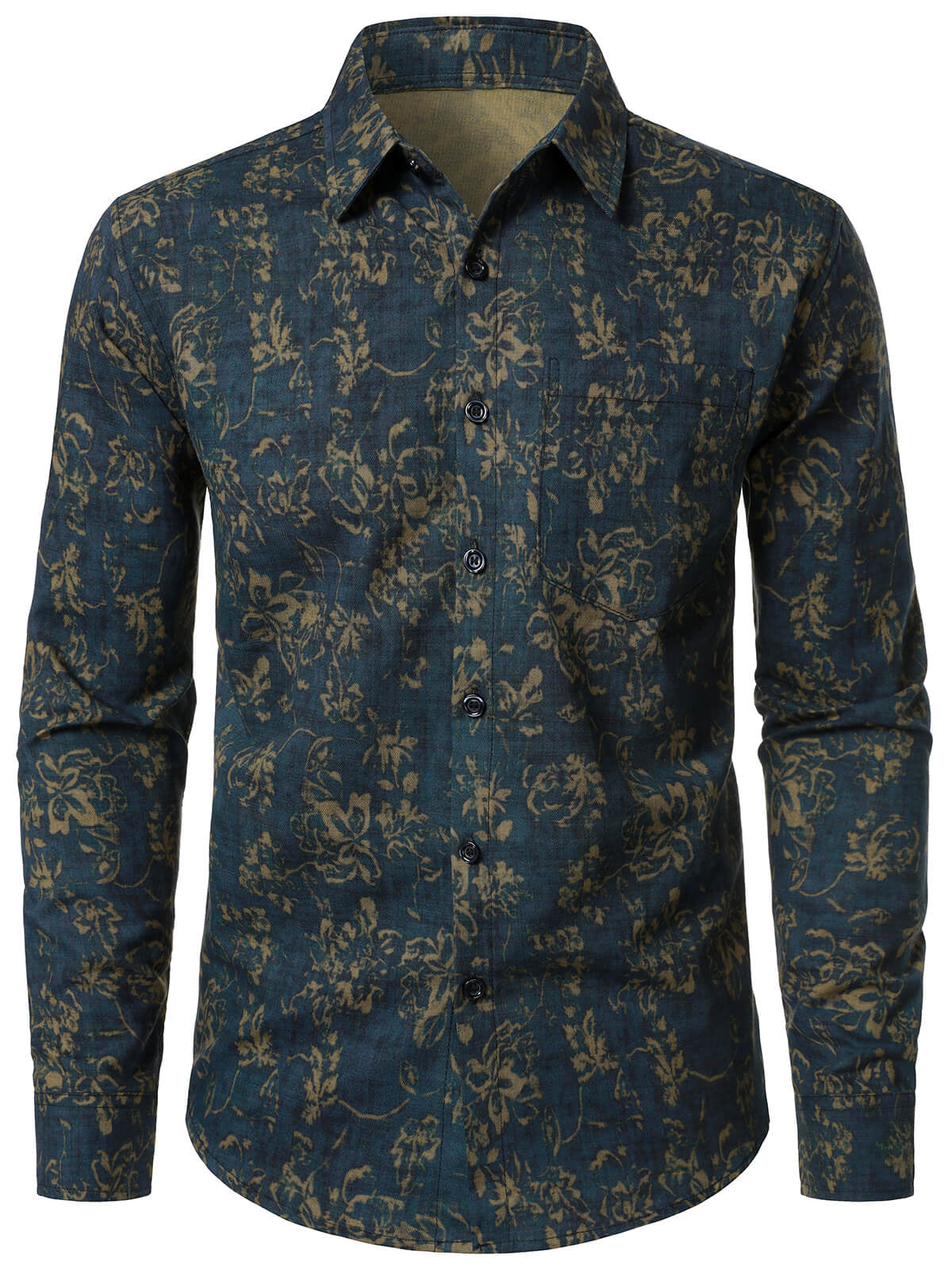 Chemise à manches longues et poche à imprimé floral rétro pour homme