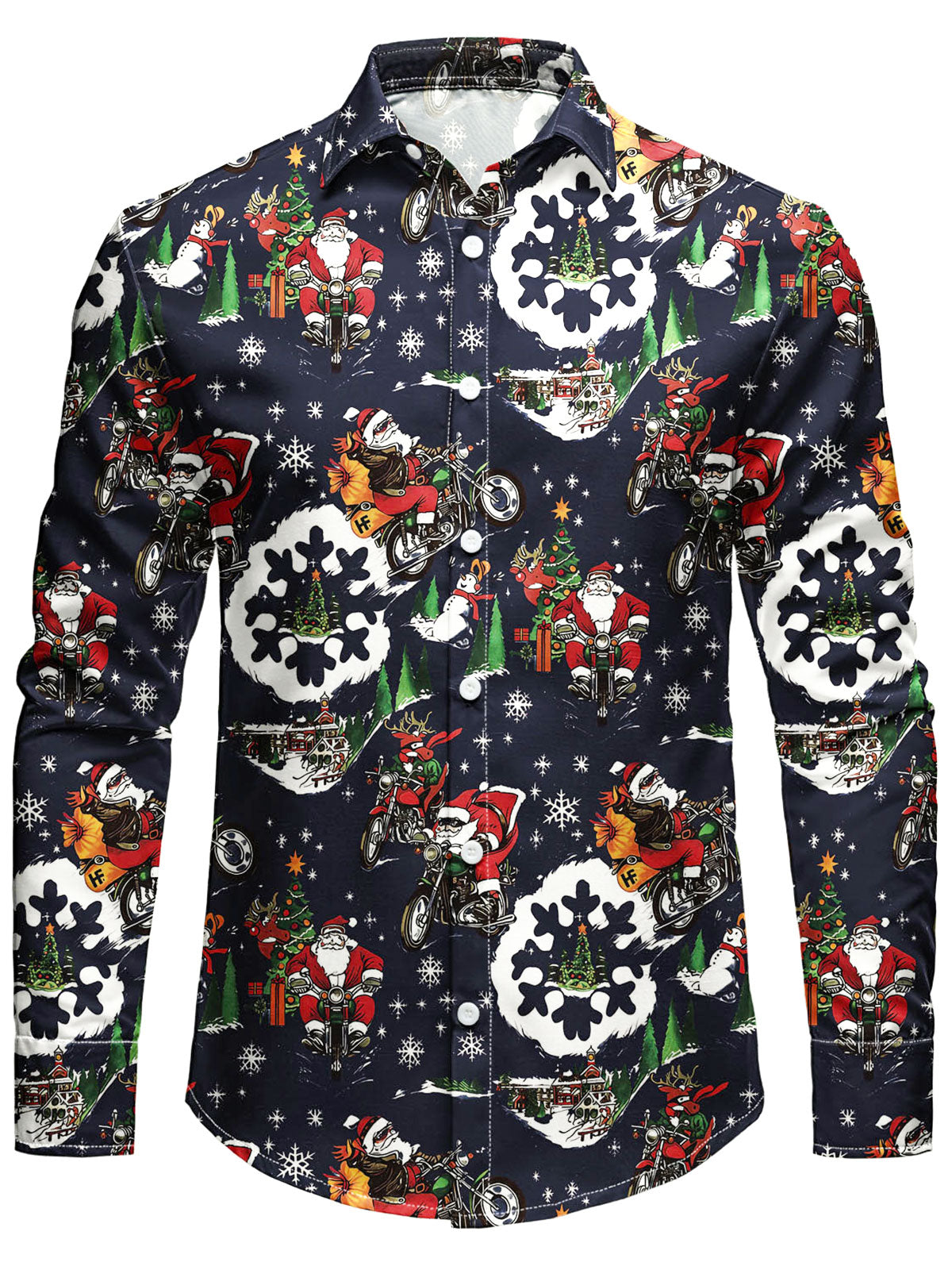 Chemise à manches longues pour homme avec imprimé humoristique de Père Noël et de moto, sur le thème de Noël