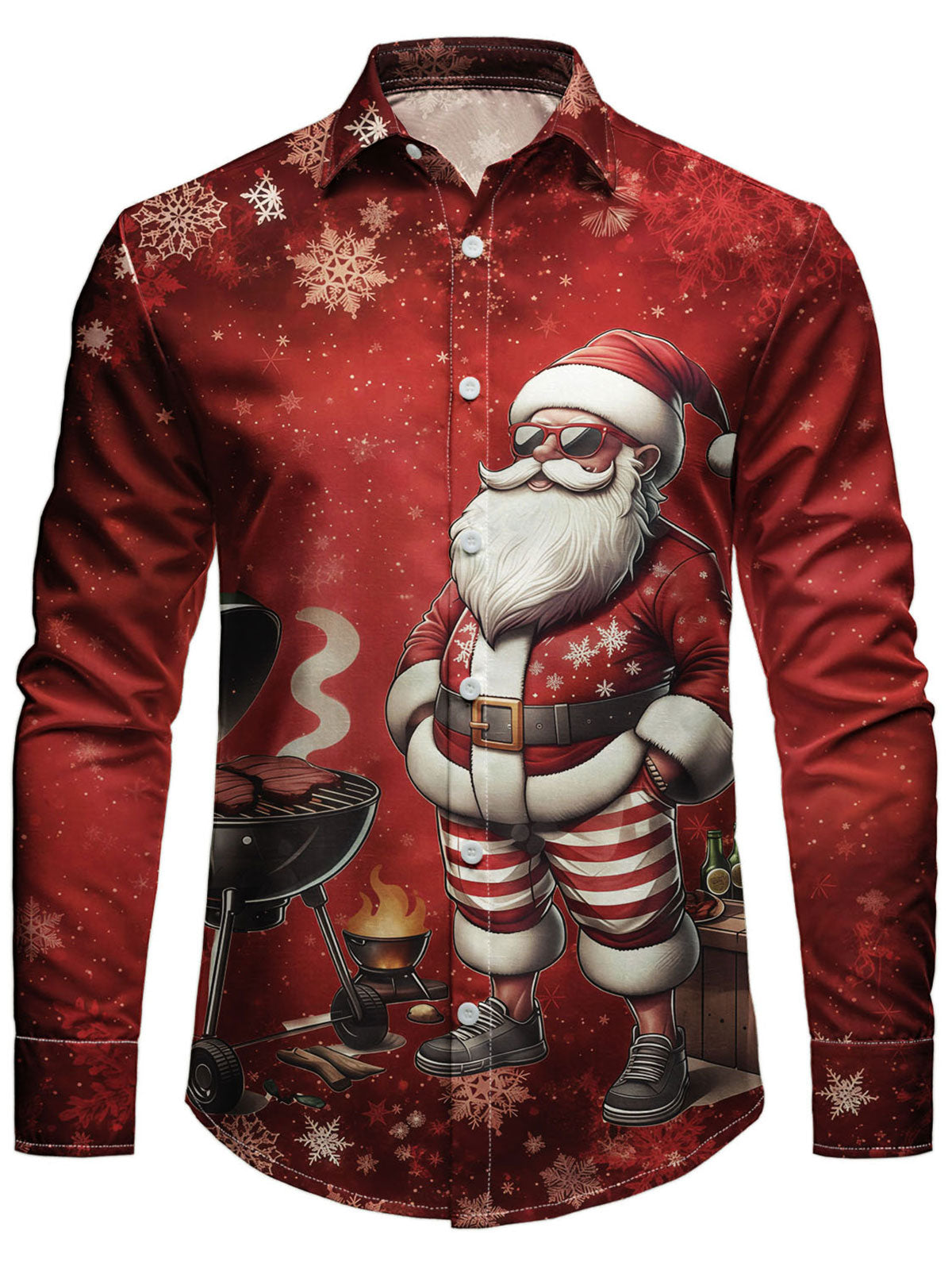 Chemise Homme Noël Drôle Père Noël Barbecue Manches Longues