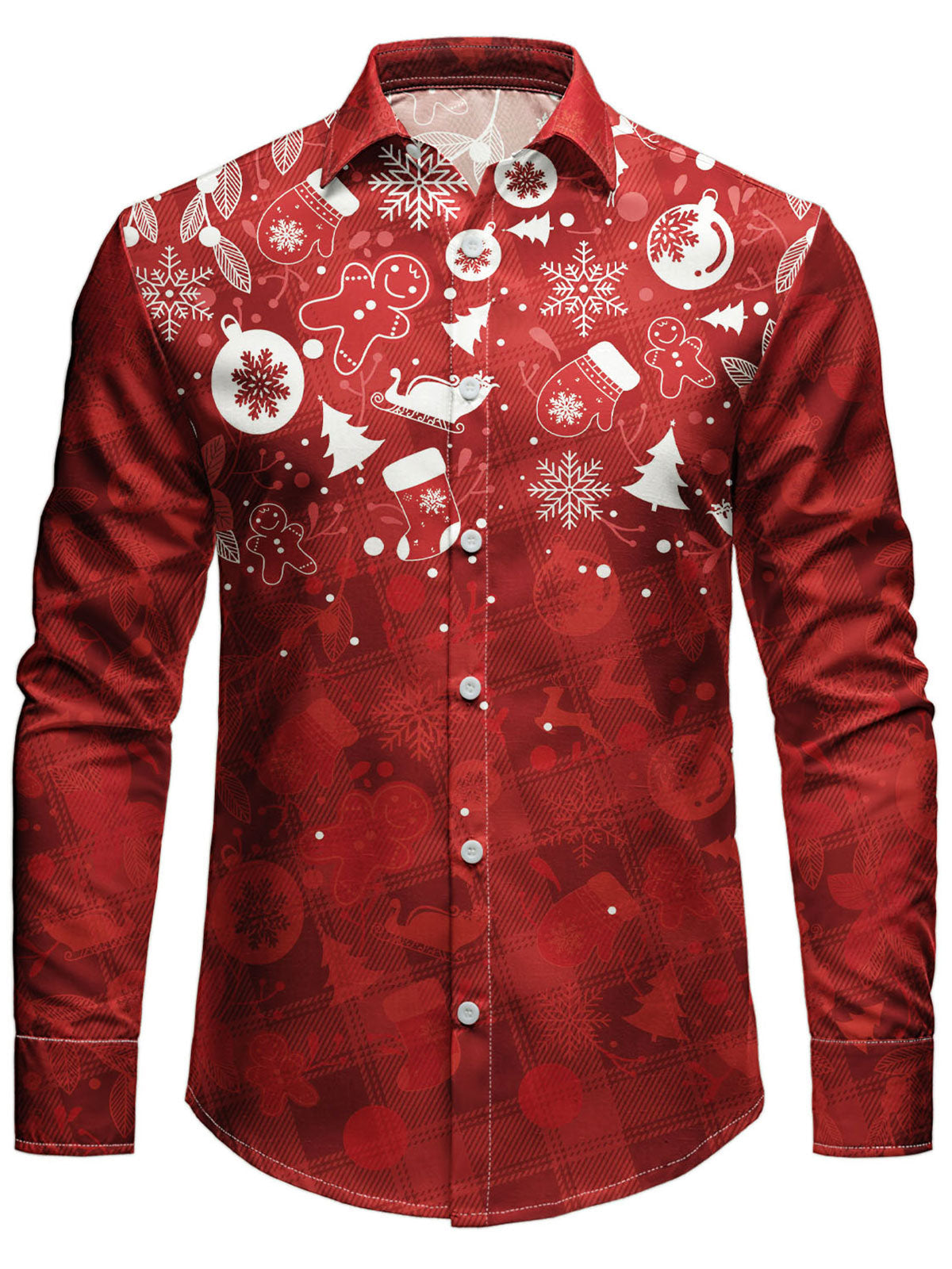 Chemise vintage rouge de Noël pour homme à manches longues