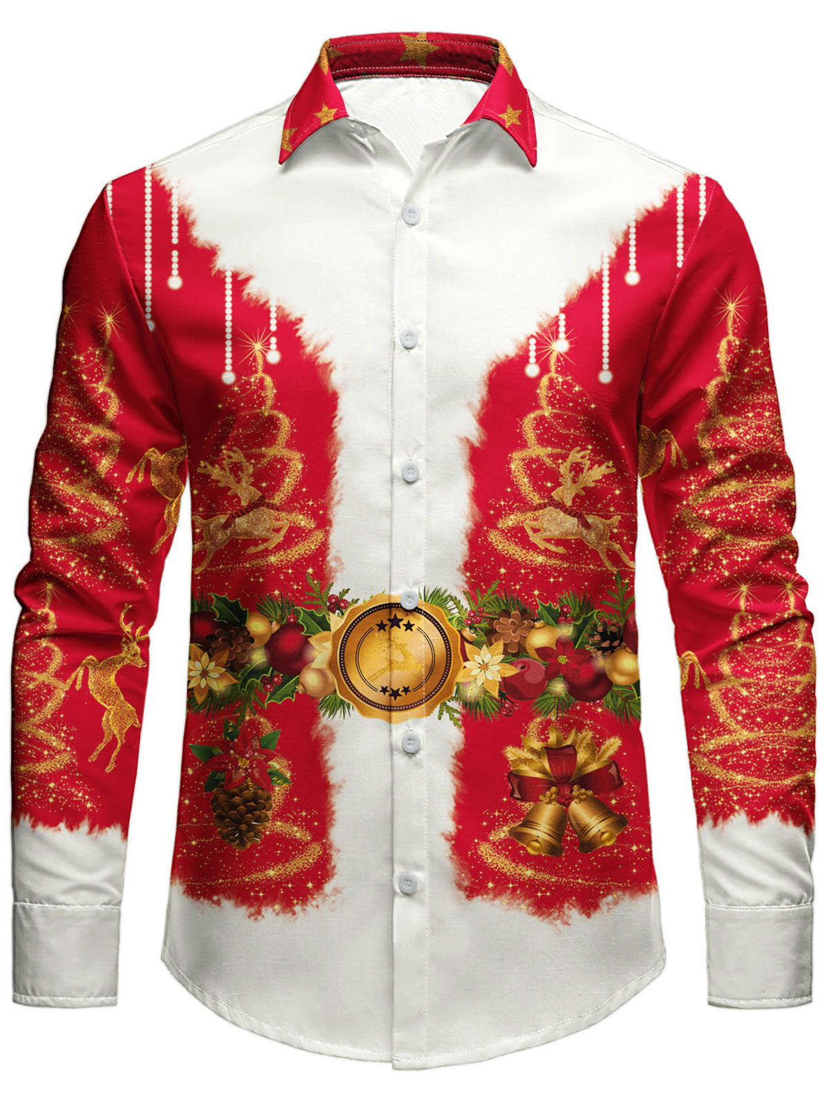 Chemise à manches longues rouge de Noël pour homme motif amusant et festif