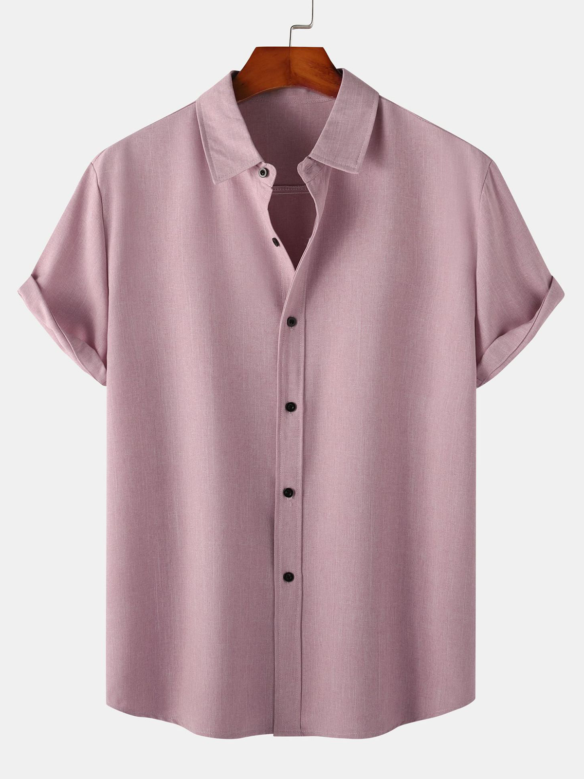 Chemise à manches courtes décontractée boutonnée en coton de couleur unie respirante pour hommes