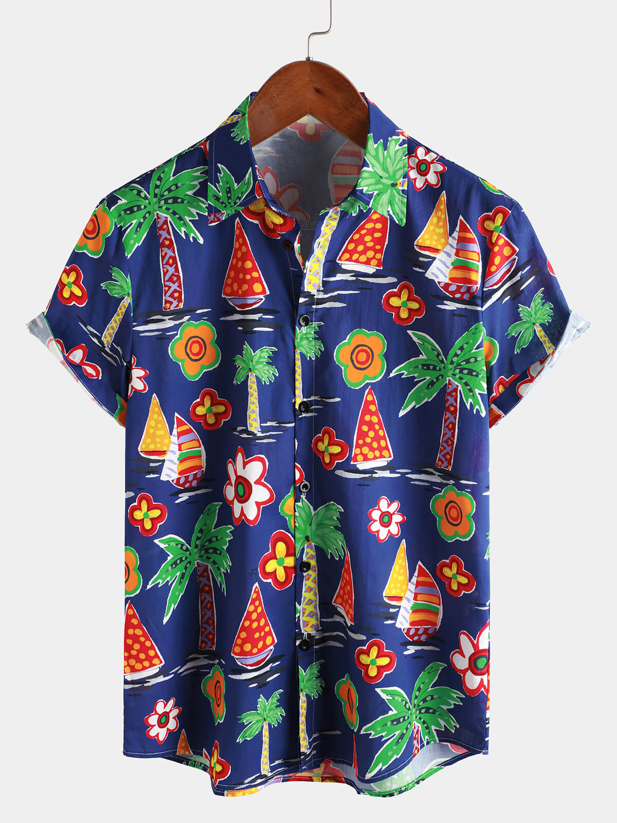 Chemises boutonnées à manches courtes pour hommes 100 % coton motif tropical d'été et de plage