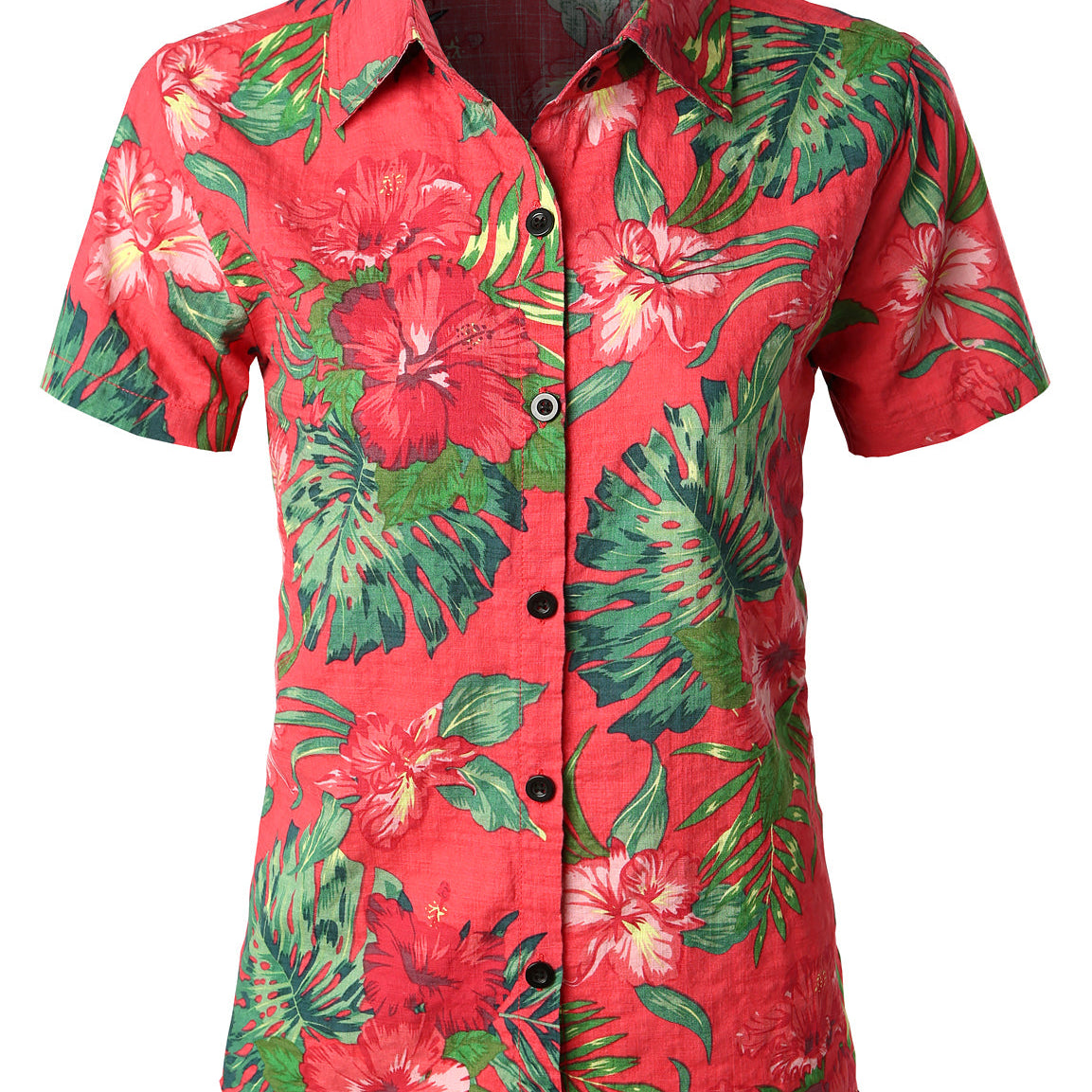 Chemisier respirant imprimé fleuri pour femme coton Aloha chemise hawaïenne rouge à manches courtes