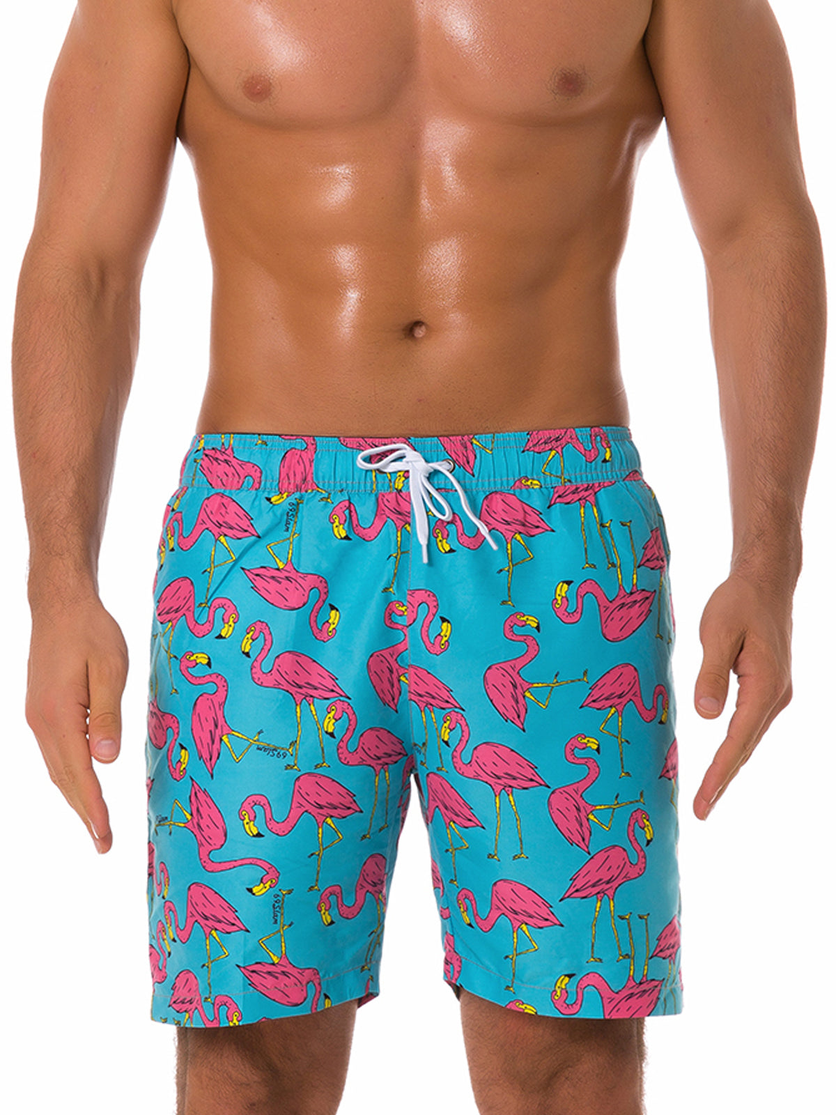 Short de plage d'été imprimé feuilles tropicales pour hommes, maillot de bain bleu marine