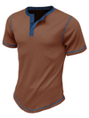 T-shirt à manches courtes vintage à col Henley de couleur unie respirant pour hommes