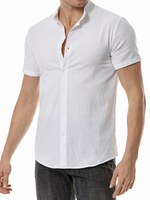 Chemise décontractée à manches courtes en coton de couleur unie pour hommes