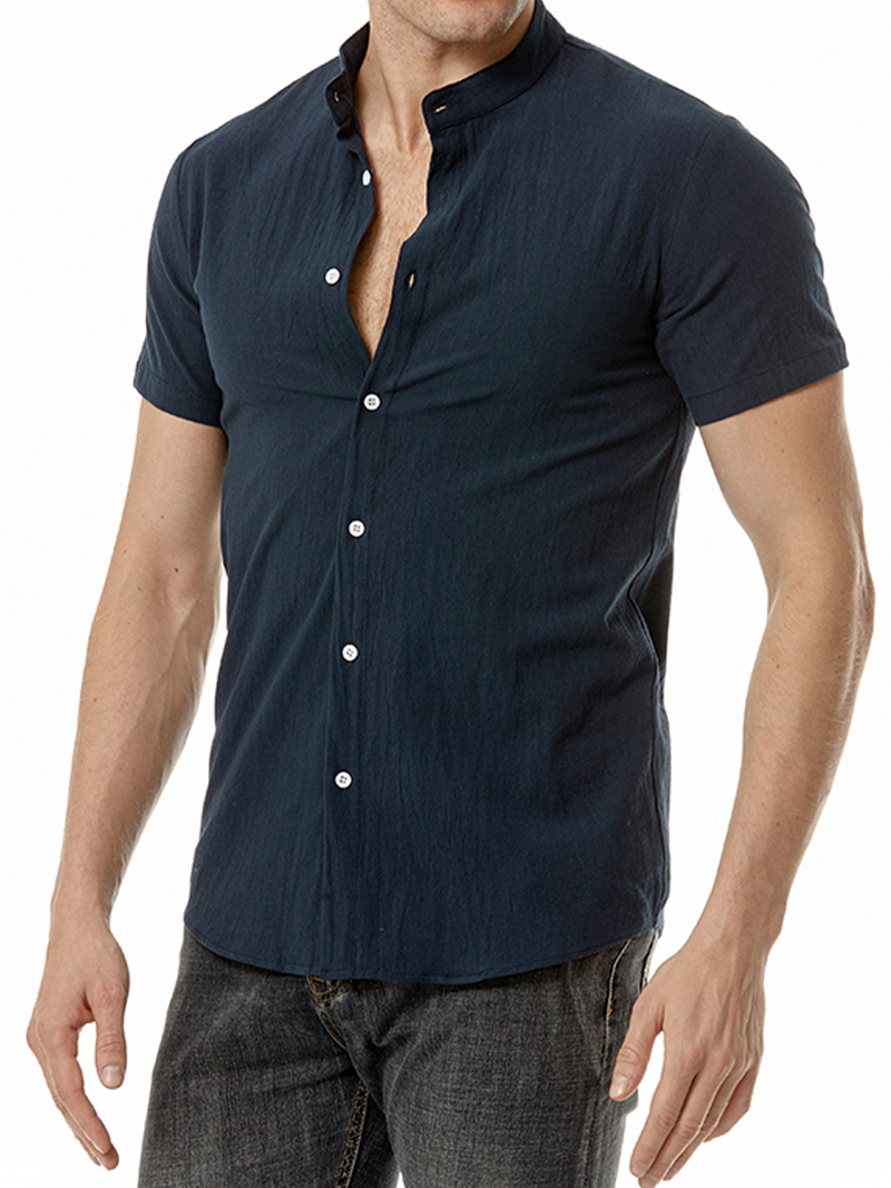 Chemise décontractée à manches courtes en coton de couleur unie pour hommes