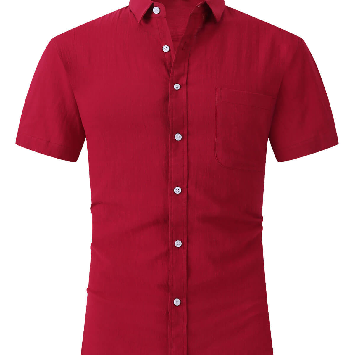 Chemise d'été à manches courtes en coton décontracté avec poche de couleur unie pour hommes