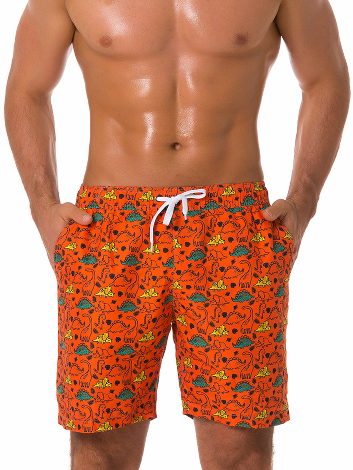 Short de plage d'été imprimé feuilles tropicales pour hommes, maillot de bain bleu marine