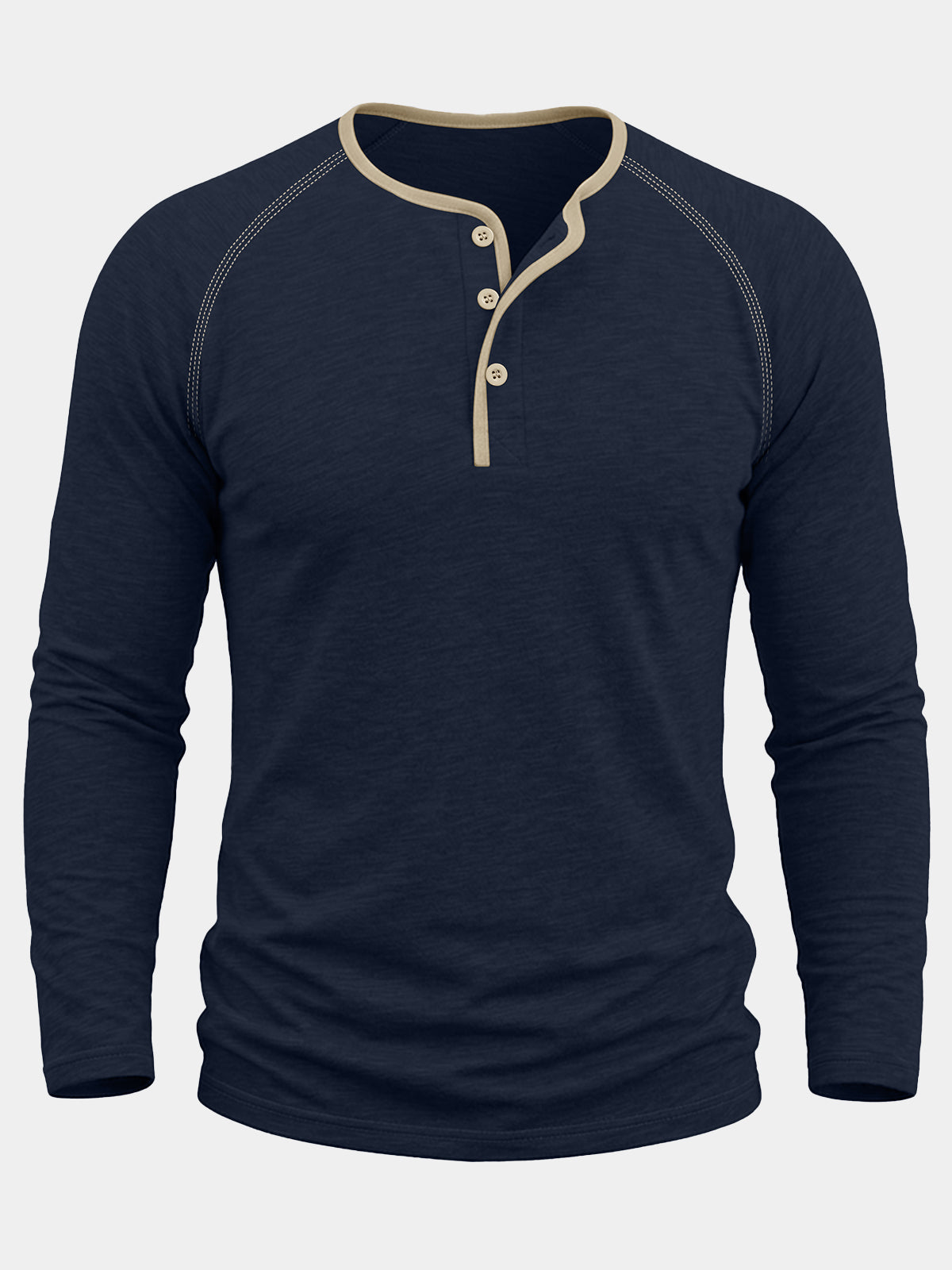 Henley Coton Bloc de Couleurs Bleu Marine Homme