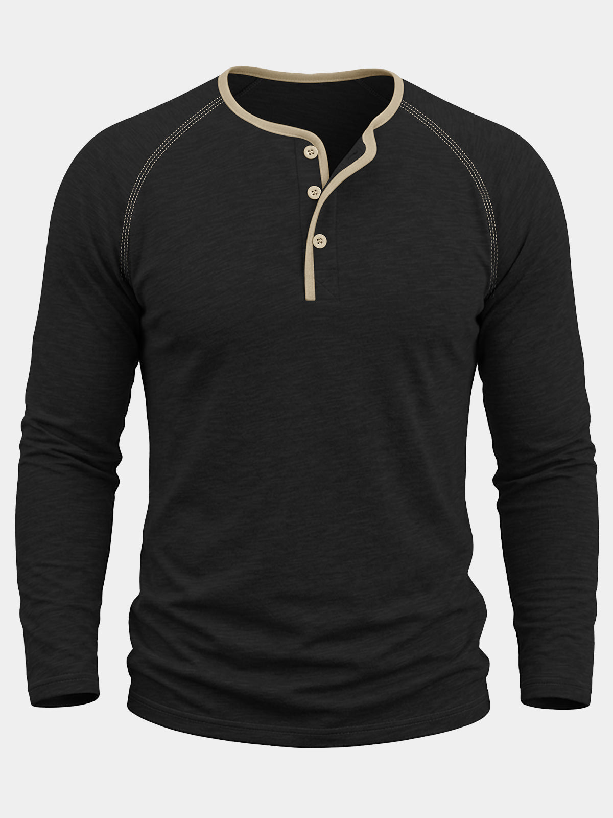 Henley Coton Bloc de Couleurs Noir Homme