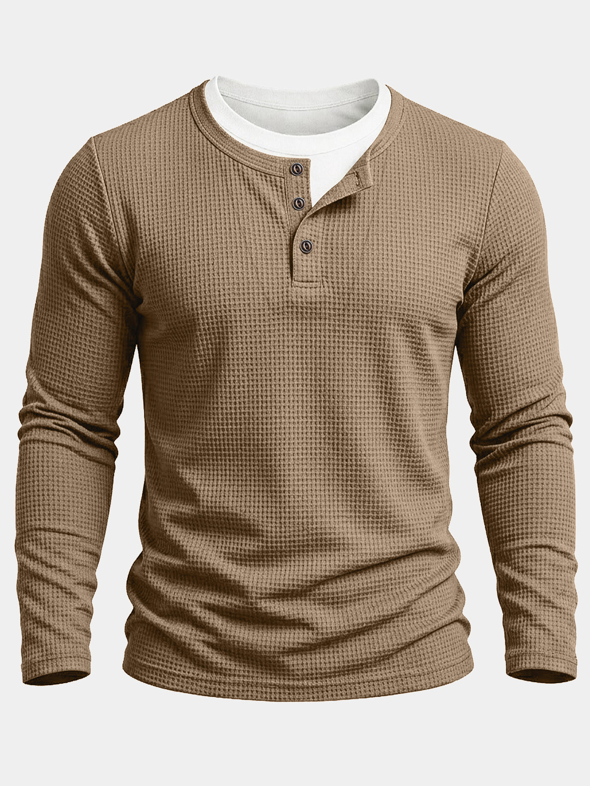 Henley Coton Gaufré Khaki Homme