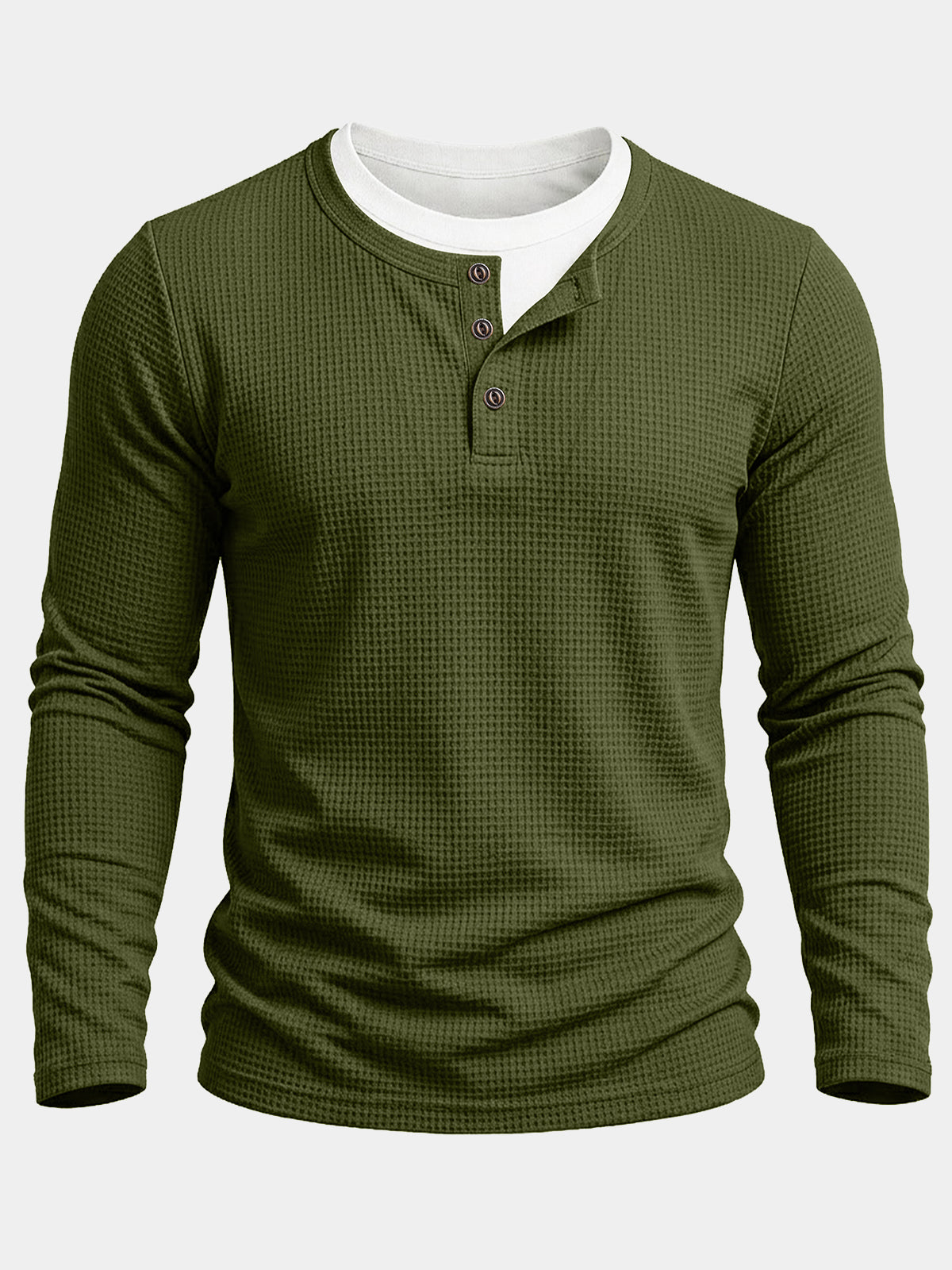 Henley Coton Gaufré Vert Homme