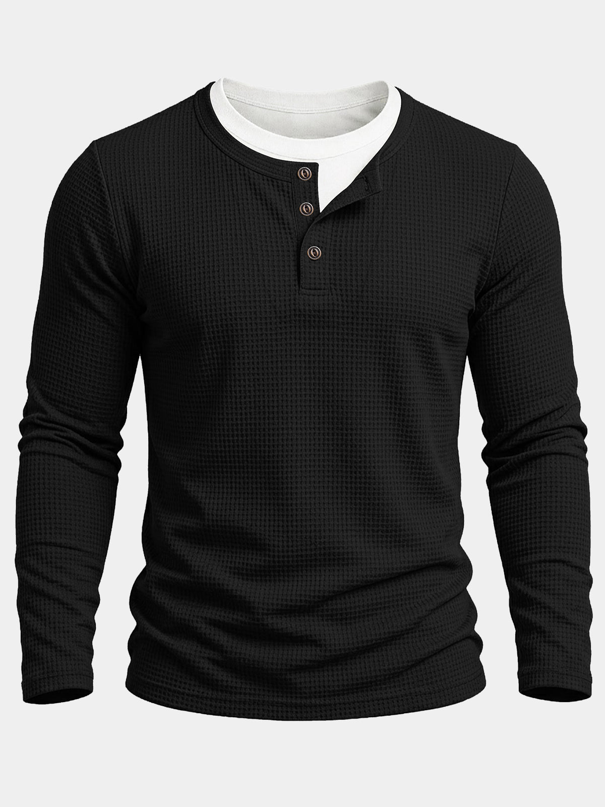 Henley Coton Gaufré Noir Homme