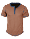 T-shirt à manches courtes vintage à col Henley de couleur unie respirant pour hommes
