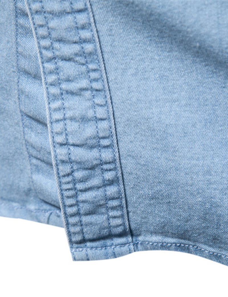 Chemise à manches longues en coton denim de couleur unie pour hommes