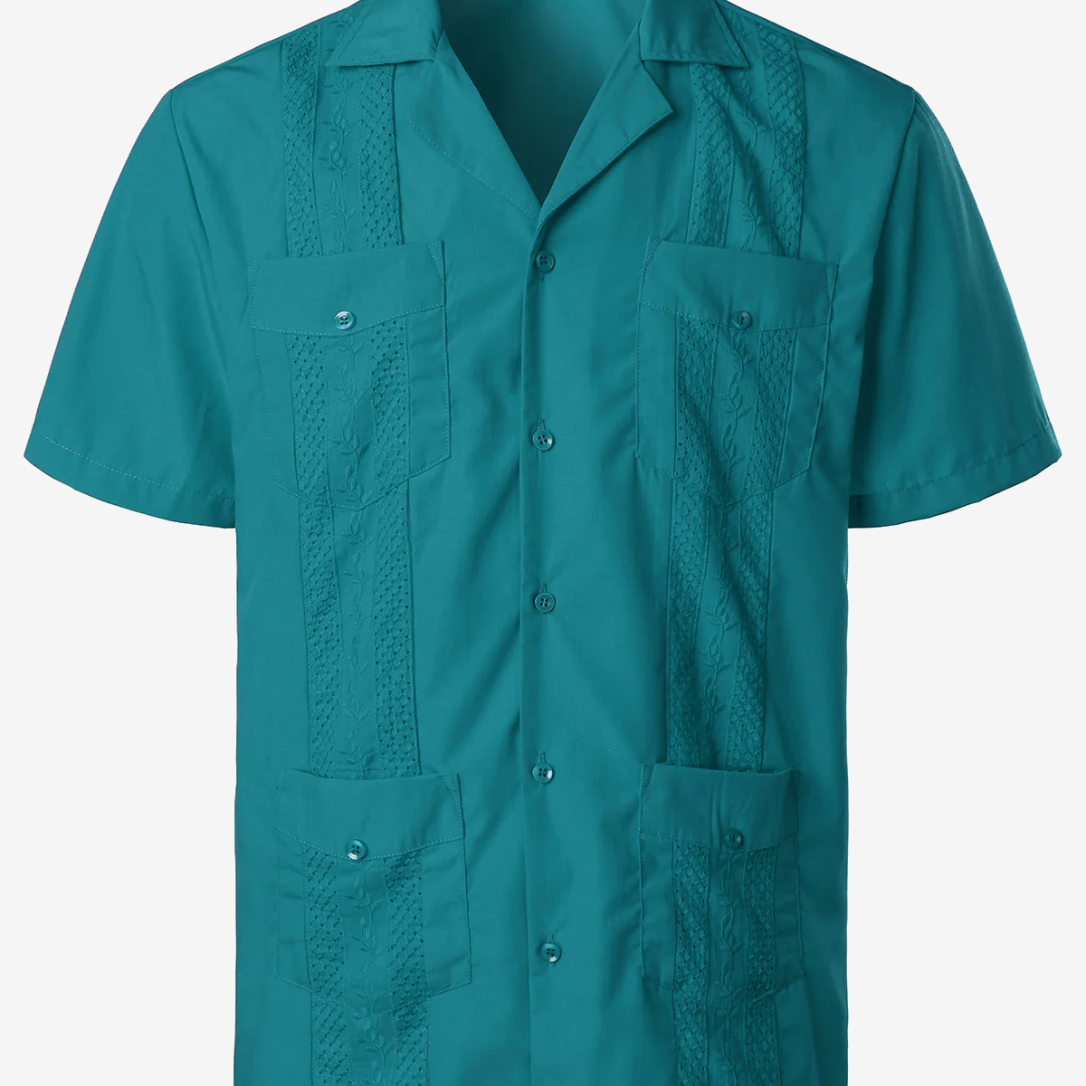 Chemise bleue à manches courtes et poche pour hommes, Guayabera cubaine