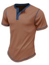 T-shirt à manches courtes vintage à col Henley de couleur unie respirant pour hommes