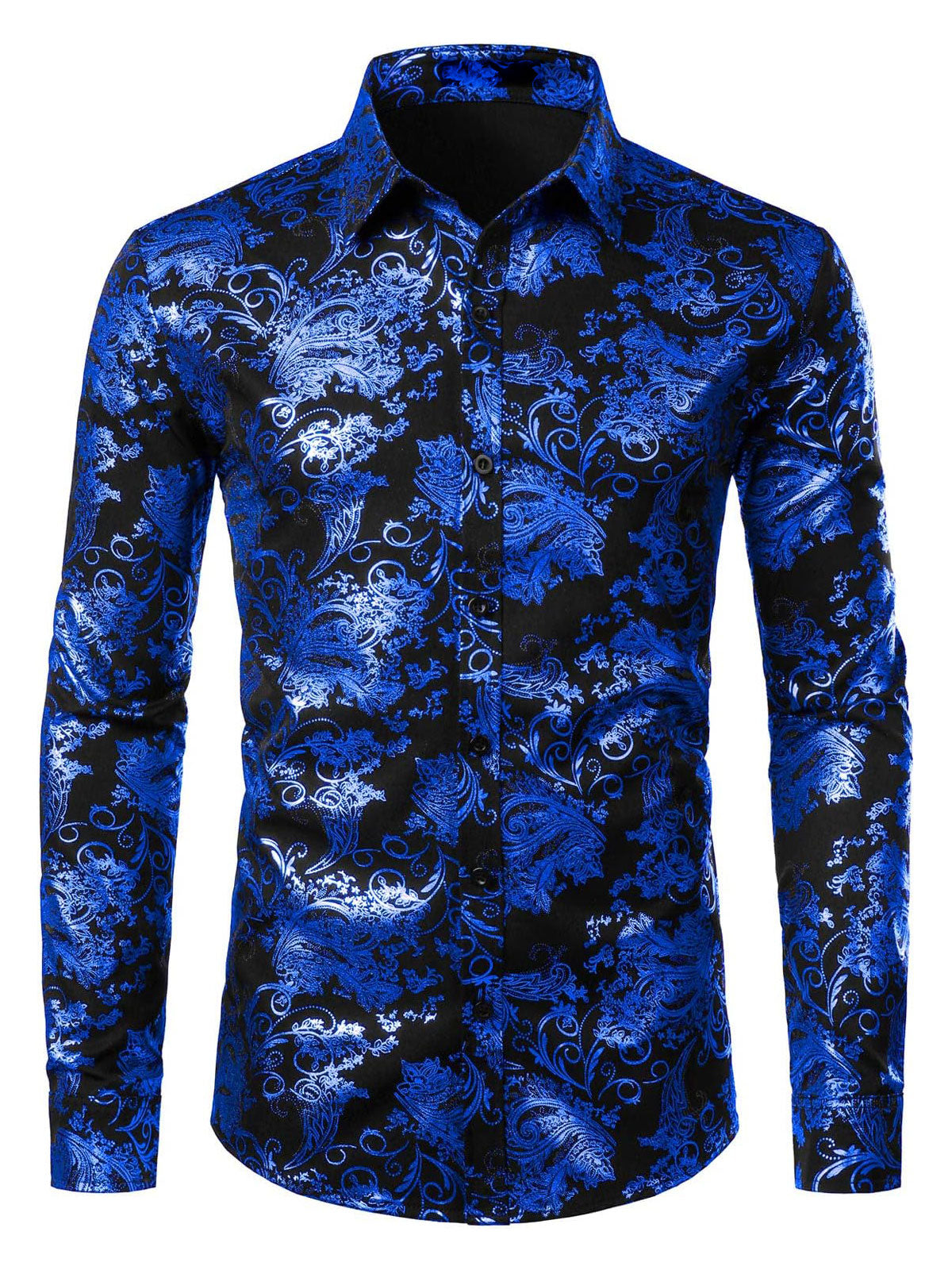 Chemise homme de luxe à motifs cachemire et fleurs brillants