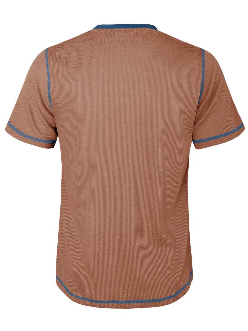 T-shirt à manches courtes vintage à col Henley de couleur unie respirant pour hommes