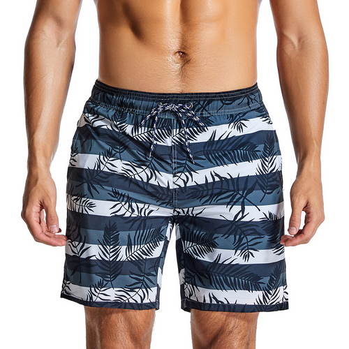 Feuilles tropicales et shorts de plage à séchage rapide rayés pour hommes