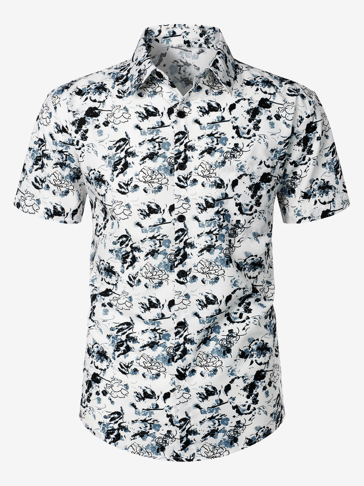 Chemise à manches courtes en coton blanc et noir pour hommes blanc et noir fleur fleur