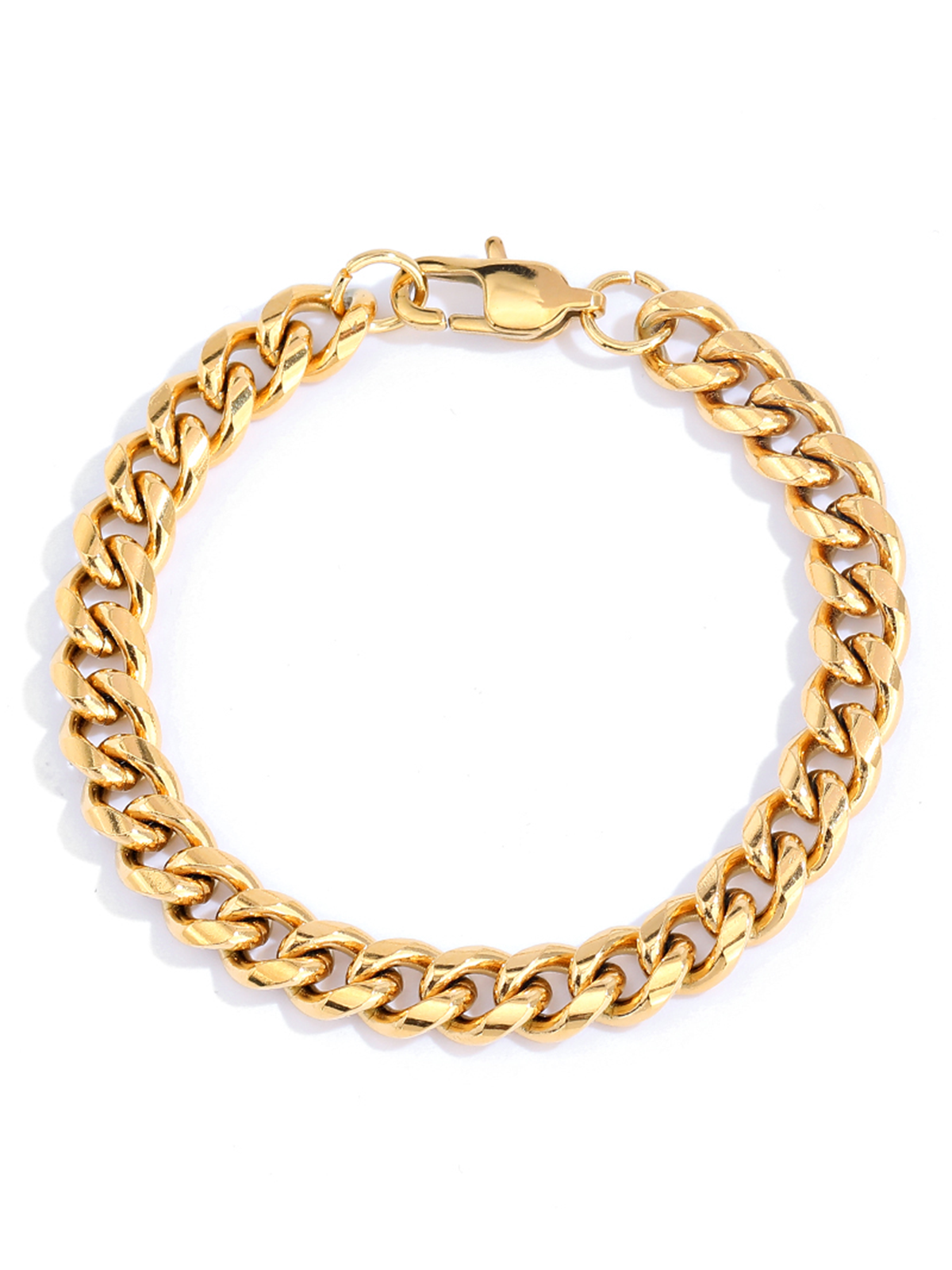 Bracelet Homme Maille Cubaine Acier Inoxydable Poli Plaqué Or 18K