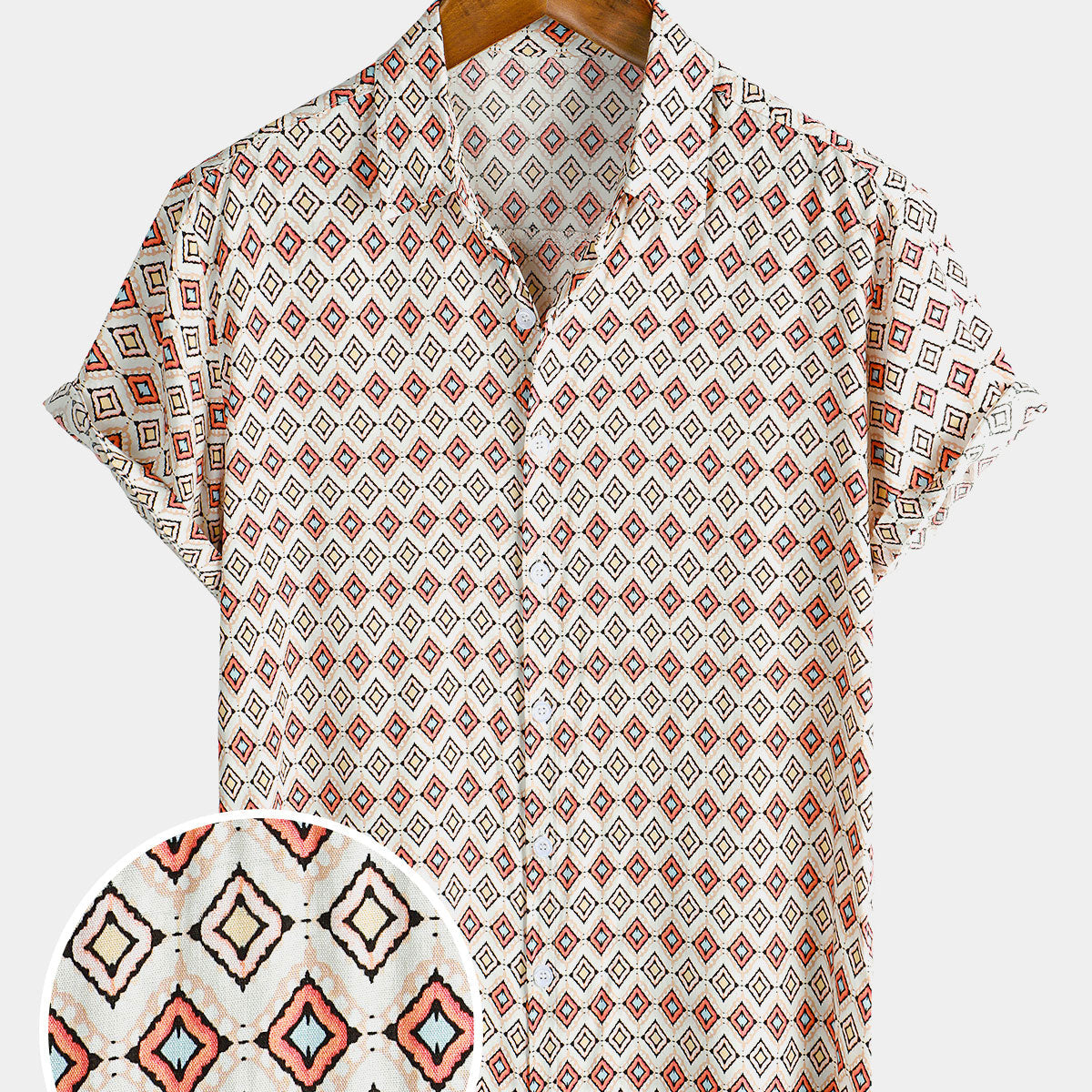 Chemise à manches courtes en rayonne de plage boutonnée à imprimé géométrique vintage pour hommes