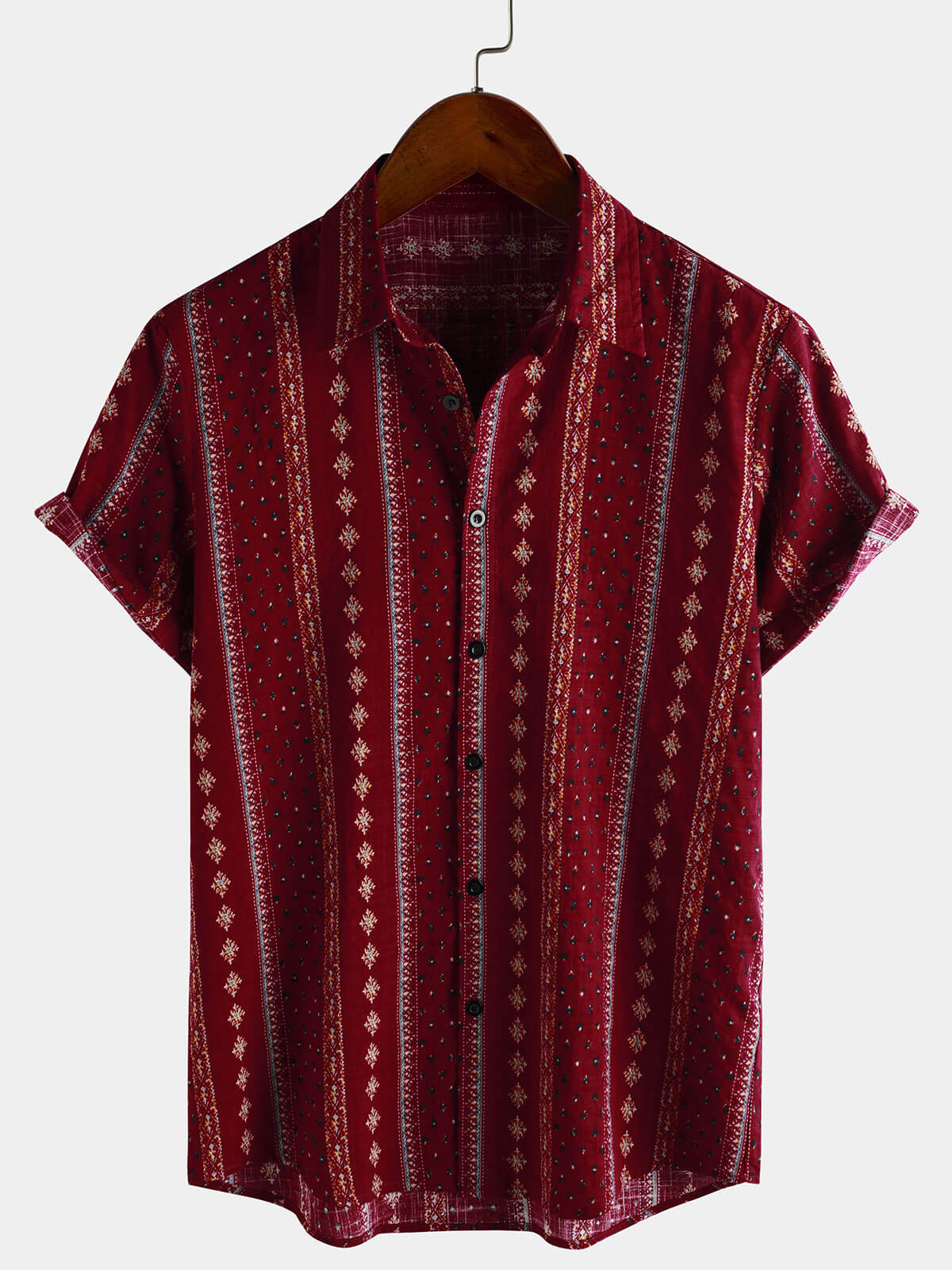 Chemise rétro à manches courtes pour hommes, imprimé rayé rouge, boutonnée, vintage des années 70