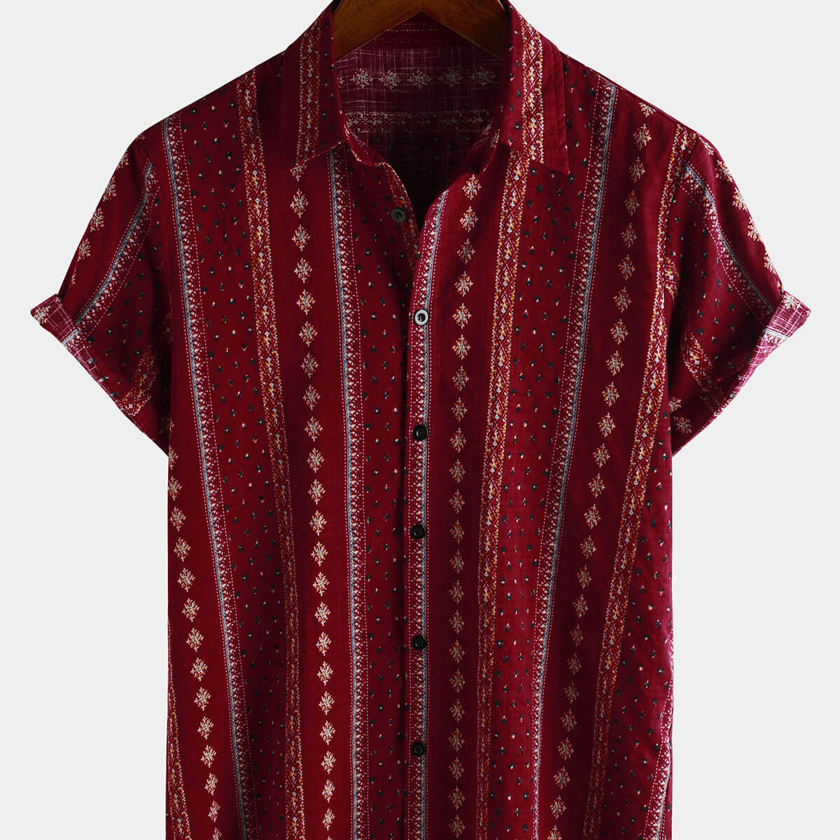 Chemise rétro à manches courtes pour hommes, imprimé rayé rouge, boutonnée, vintage des années 70