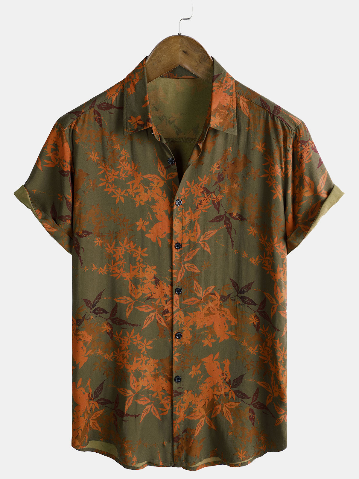 Chemise de plage boutonnée à manches courtes et motif floral vintage pour homme