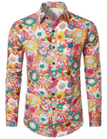 Lot de 4 |Chemise habillée à manches longues boutonnée en coton floral respirant pour hommes