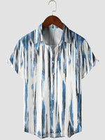 Chemise boutonnée à manches courtes à rayures verticales et à rayures verticales texturées pour hommes