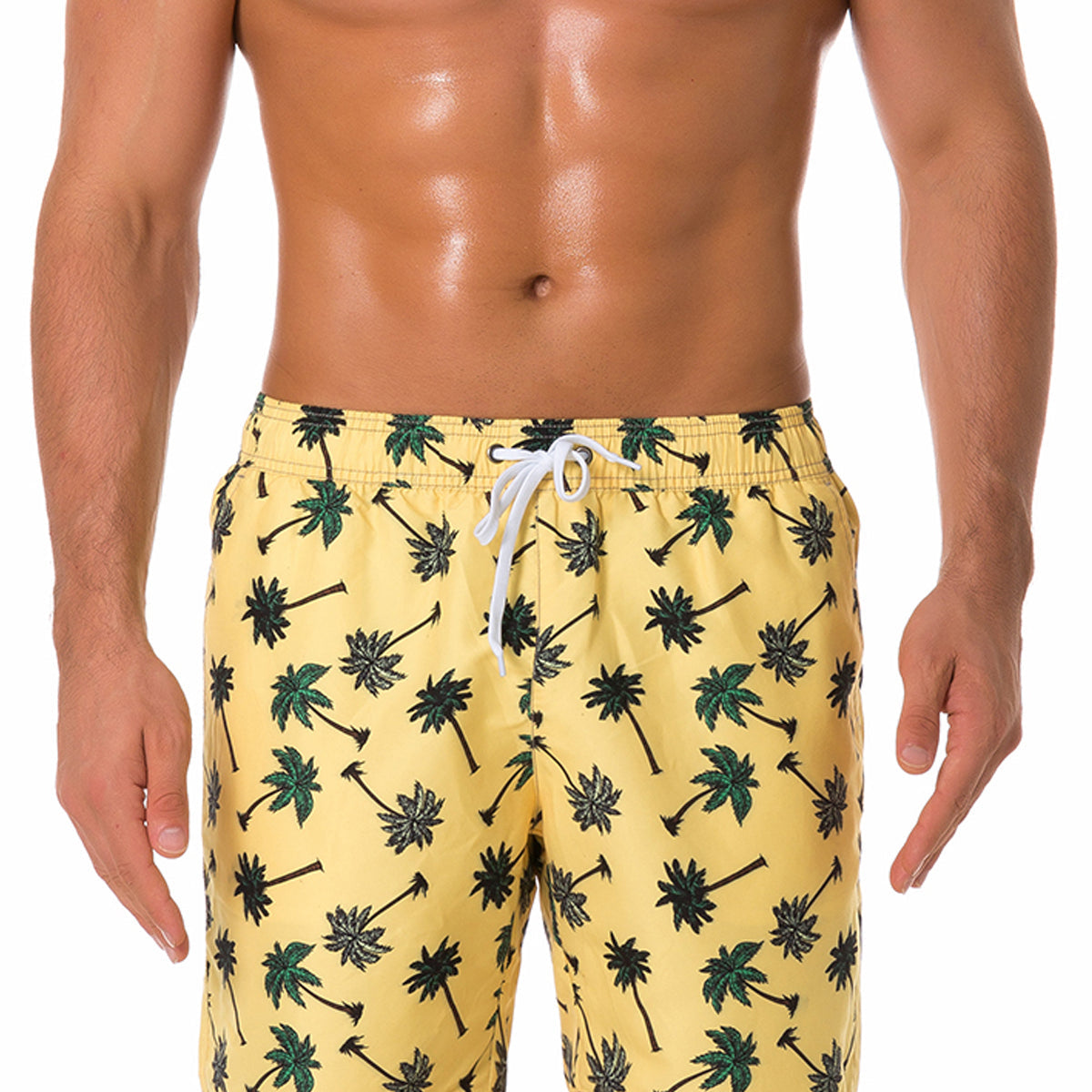 Short de plage d'été imprimé feuilles tropicales pour hommes, maillot de bain bleu marine