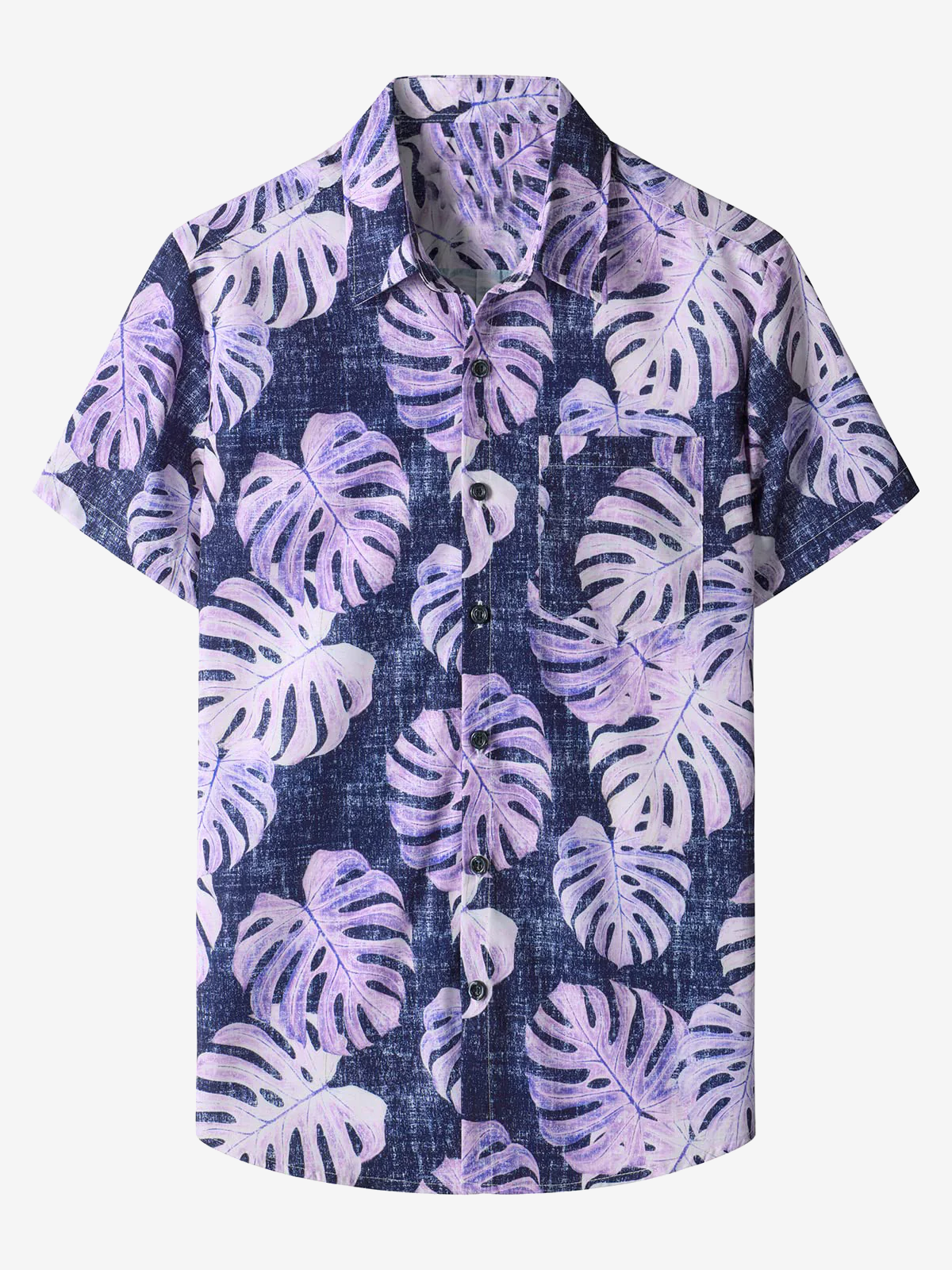 Chemise à manches courtes hawaïennes pour hommes avec poche décontractée et imprimé de plantes tropicales pour hommes